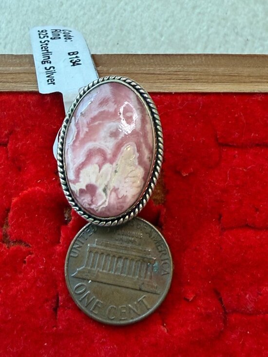 Sterling Silver Rings / Rhodochrosite Rings / Rings Size 9  Sterling Silver Rhodochrosite Gemstone Oval Statement Ring Size 9